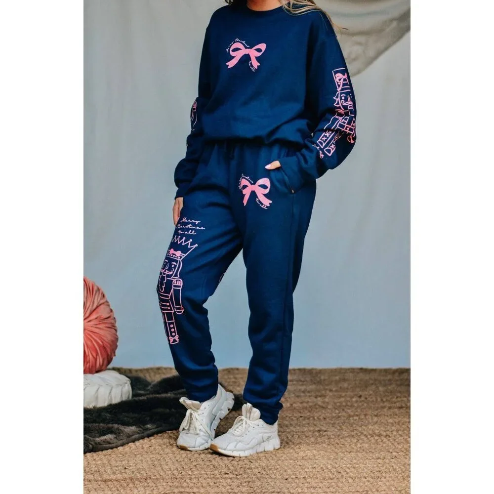Nutcracker Bows Navy Joggers